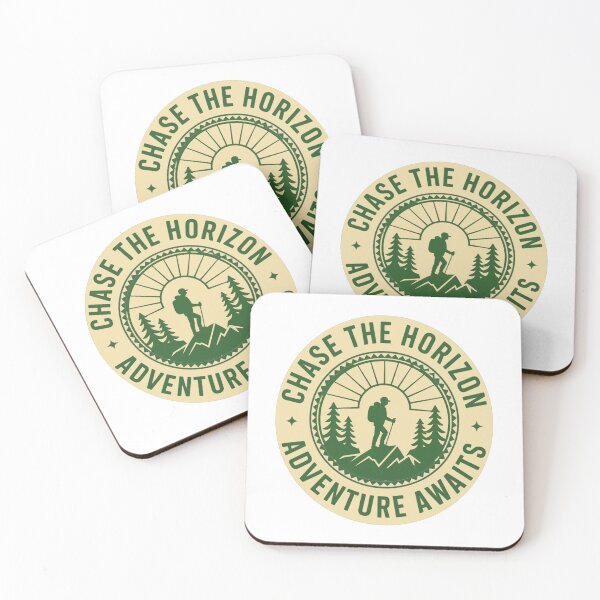 Item preview, Chase the horizon adventure awaits hiker badge outdoor print designed and sold by icemanphotos.