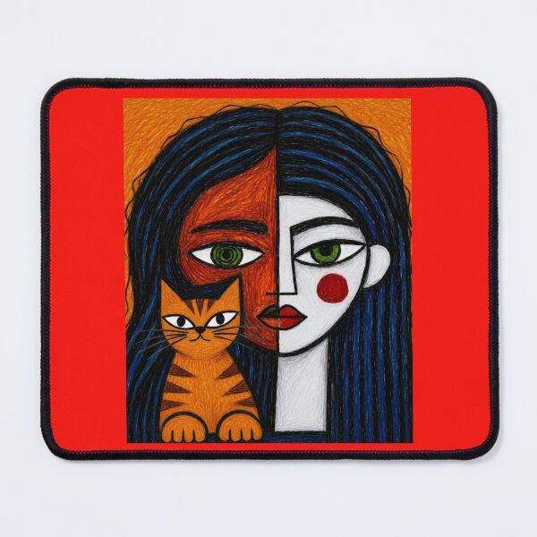 Item preview, Naive Cubist Woman With Tabby Cat designed and sold by ZunZunArt.