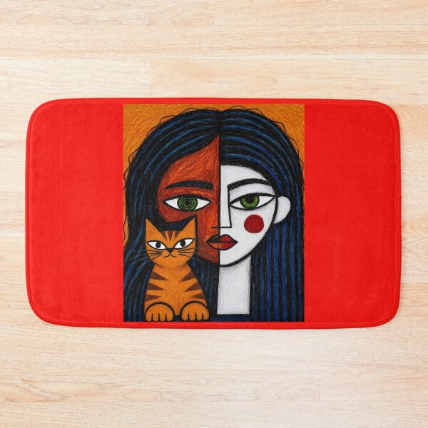 Item preview, Naive Cubist Woman With Tabby Cat designed and sold by ZunZunArt.