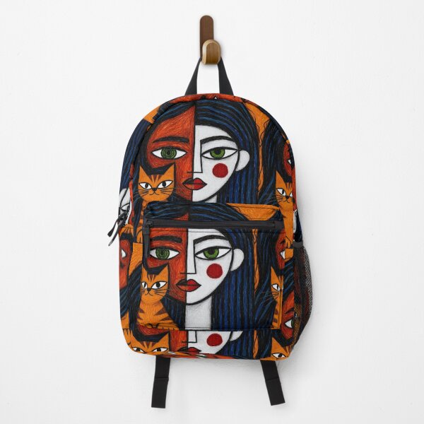 Item preview, Naive Cubist Woman With Tabby Cat designed and sold by ZunZunArt.