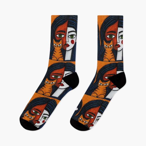 Item preview, Naive Cubist Woman With Tabby Cat designed and sold by ZunZunArt.