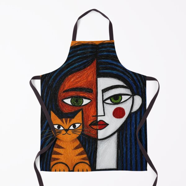 Item preview, Naive Cubist Woman With Tabby Cat designed and sold by ZunZunArt.