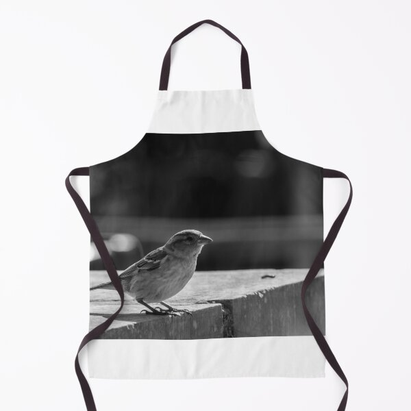 Item preview, Sparrow Perched on Concrete Ledge in Black and White Urban Photograph Capturing Quiet Moment designed and sold by Nmallia.