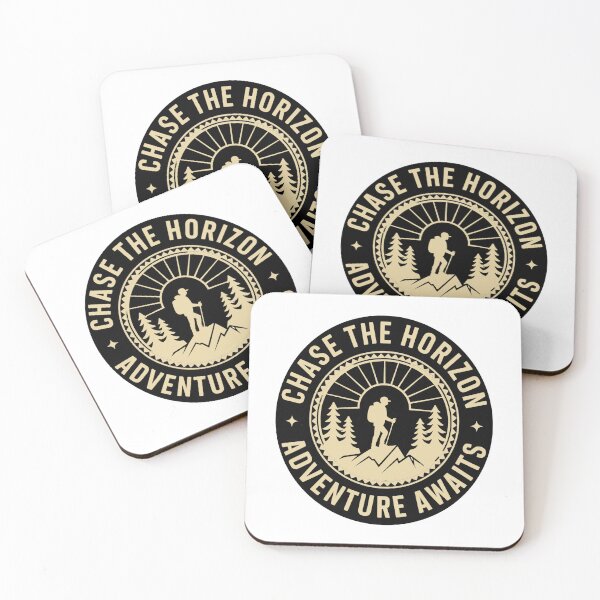 Item preview, Chase the horizon adventure awaits hiker badge outdoor print designed and sold by icemanphotos.