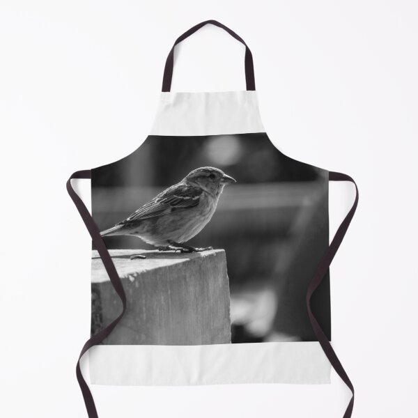 Item preview, Sparrow Perched on Concrete Ledge in Black and White Urban Photograph Capturing Quiet Moment designed and sold by Nmallia.