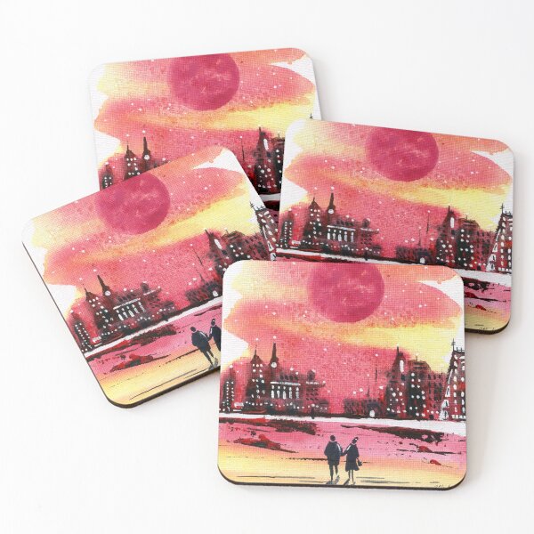 Item preview, Evening Stroll - Red Sunset Romantic Watercolour Cityscape designed and sold by Cass Harker Studio.