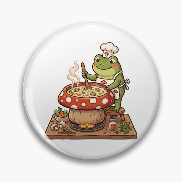 Item preview, Cute Frog Chef Cooking Soup – Whimsical Mushroom Pot Cartoon Art designed and sold by ArtsyExplorer.