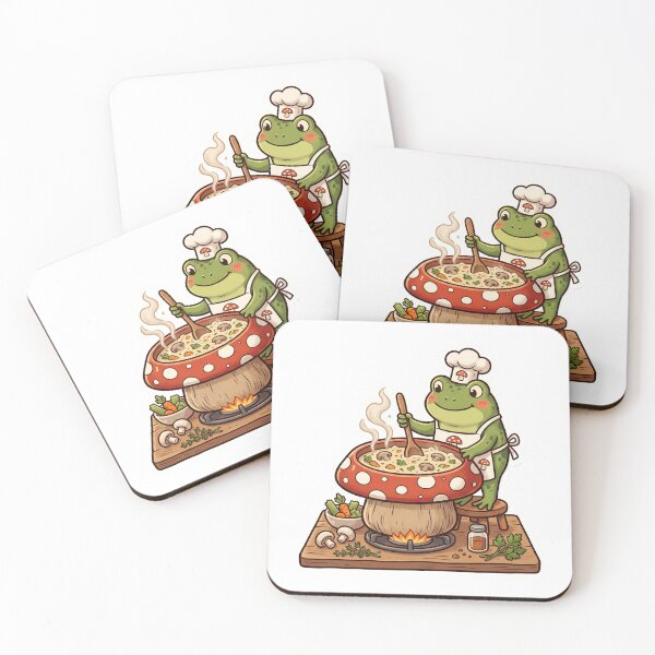 Item preview, Cute Frog Chef Cooking Soup – Whimsical Mushroom Pot Cartoon Art designed and sold by ArtsyExplorer.