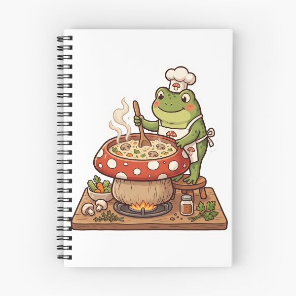 Item preview, Cute Frog Chef Cooking Soup – Whimsical Mushroom Pot Cartoon Art designed and sold by ArtsyExplorer.