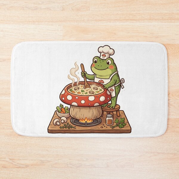 Item preview, Cute Frog Chef Cooking Soup – Whimsical Mushroom Pot Cartoon Art designed and sold by ArtsyExplorer.