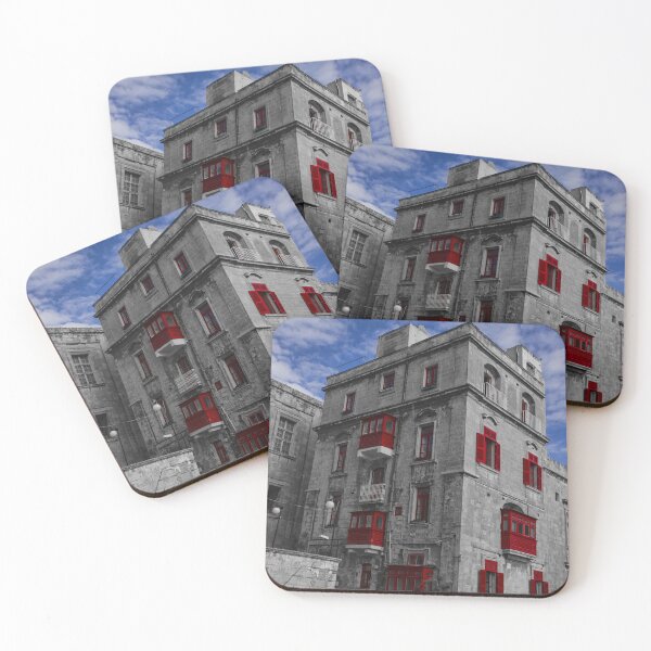 Item preview, Historic Stone Building With Red Balconies And Dramatic Blue Sky Architecture Urban Facade designed and sold by Nmallia.