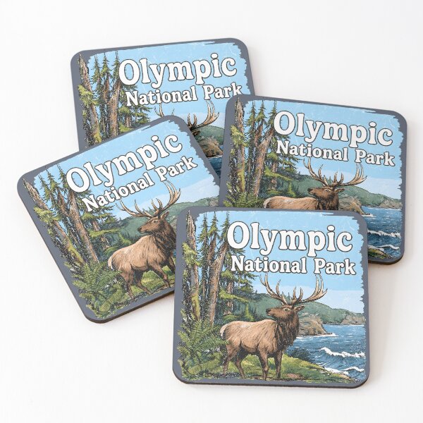 Item preview, Olympic National Park Colorful Landscape Cute Elk designed and sold by HowToCanadian.