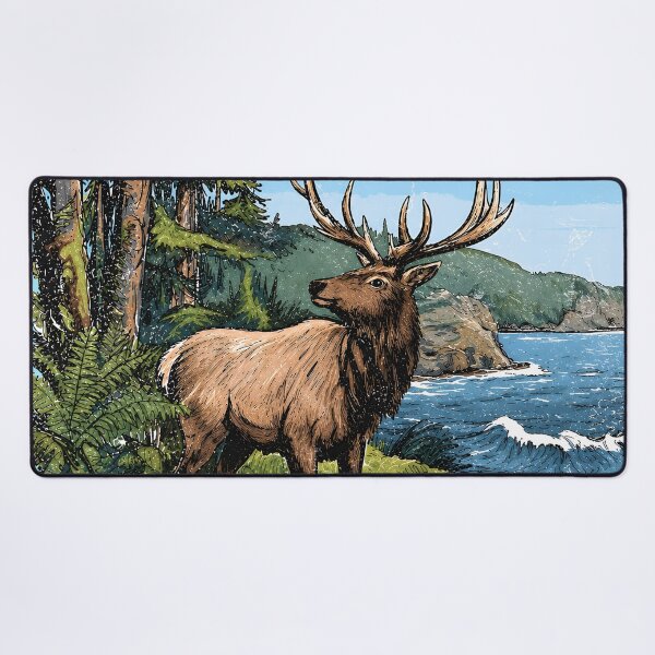 Item preview, Olympic National Park Colorful Landscape Cute Elk designed and sold by HowToCanadian.