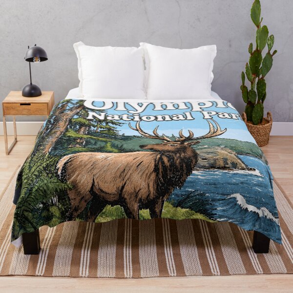 Item preview, Olympic National Park Colorful Landscape Cute Elk designed and sold by HowToCanadian.
