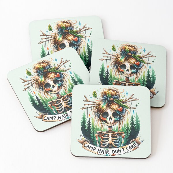 Item preview, Camp Hair Don't Care - Funny Camping Skeleton Girl designed and sold by Testarossi Designs.