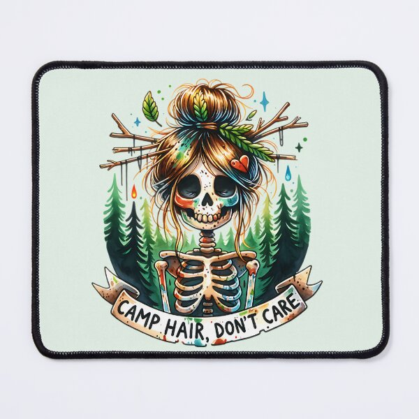 Item preview, Camp Hair Don't Care - Funny Camping Skeleton Girl designed and sold by Testarossi Designs.