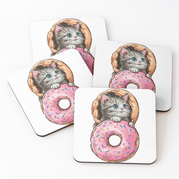Item preview, Cute Cat Donut Sticker - Kawaii Kitten Peeking Pink Donut Hole designed and sold by Moody Vibes Studio.