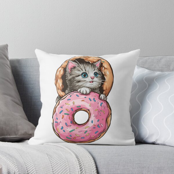Item preview, Cute Cat Donut Sticker - Kawaii Kitten Peeking Pink Donut Hole designed and sold by Moody Vibes Studio.