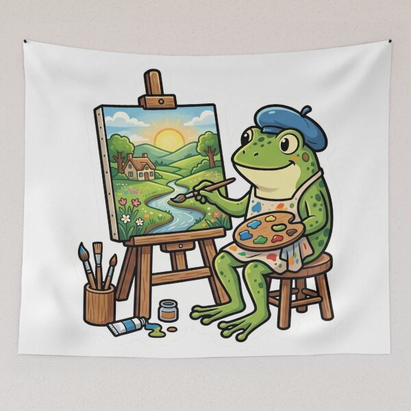 Item preview, Artistic Frog Painting Landscape – Creative Cartoon Frog Aesthetic Art designed and sold by ArtsyExplorer.