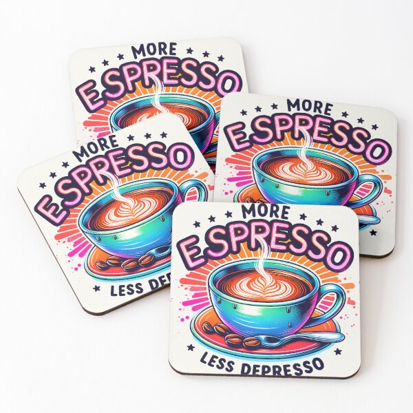 Item preview, More Espresso Less Depresso - Funny Colorful Coffee Latte Art designed and sold by Testarossi Designs.