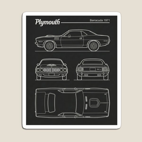 Item preview, 1971 Plymouth Barracuda Blueprint Vintage Muscle Car Outline designed and sold by Motorline44.