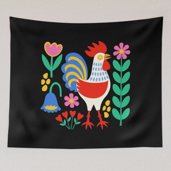 Item preview, Backyard Chicken Scandi Folk Art Rooster designed and sold by AntiqueImages.