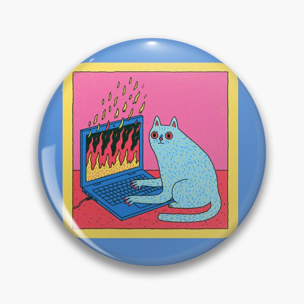 Item preview, a cat working on a burning laptop designed and sold by Mike Kiev art.