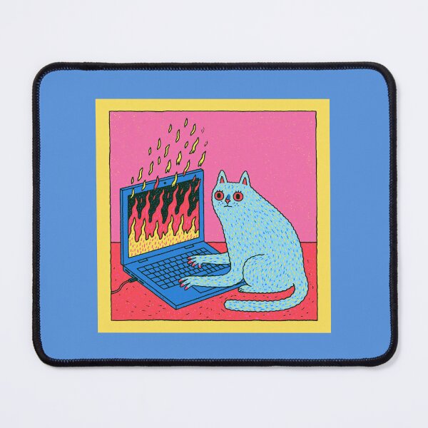 Item preview, a cat working on a burning laptop designed and sold by Mike Kiev art.
