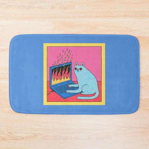 Item preview, a cat working on a burning laptop designed and sold by Mike Kiev art.
