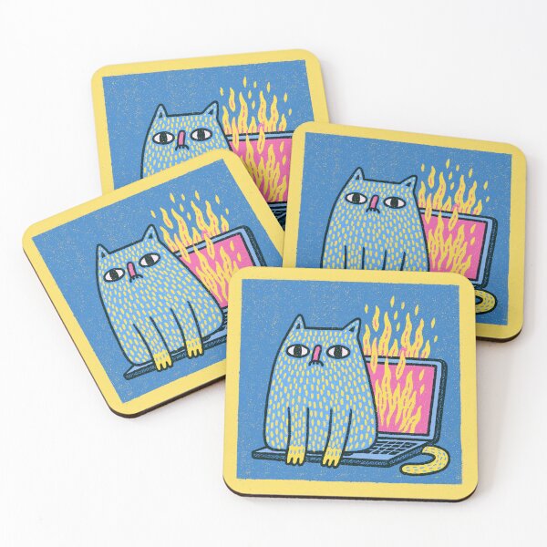 Item preview, a cat sitting on a burning laptop designed and sold by Mike Kiev art.