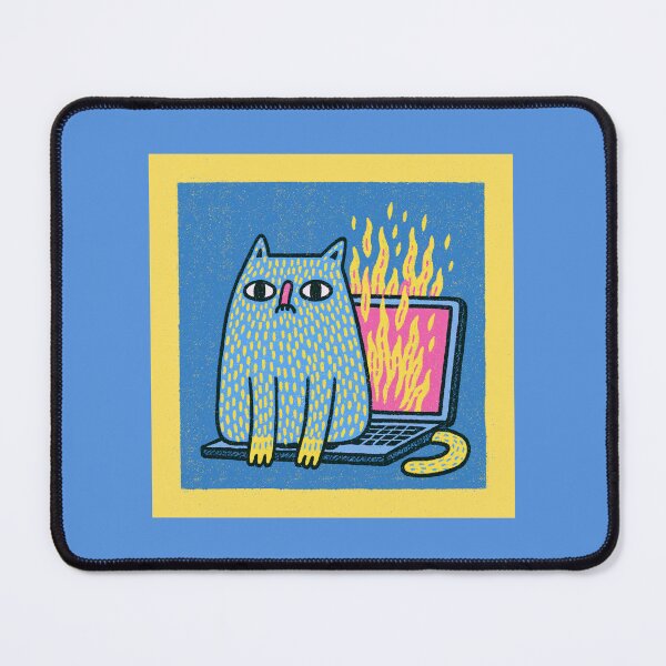 Item preview, a cat sitting on a burning laptop designed and sold by Mike Kiev art.