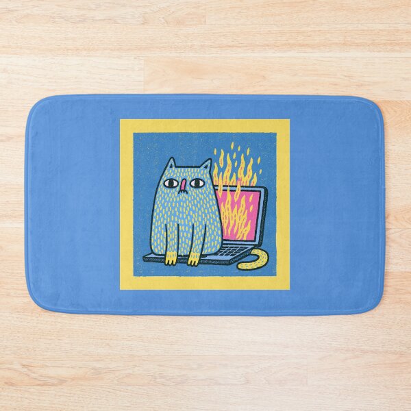 Item preview, a cat sitting on a burning laptop designed and sold by Mike Kiev art.