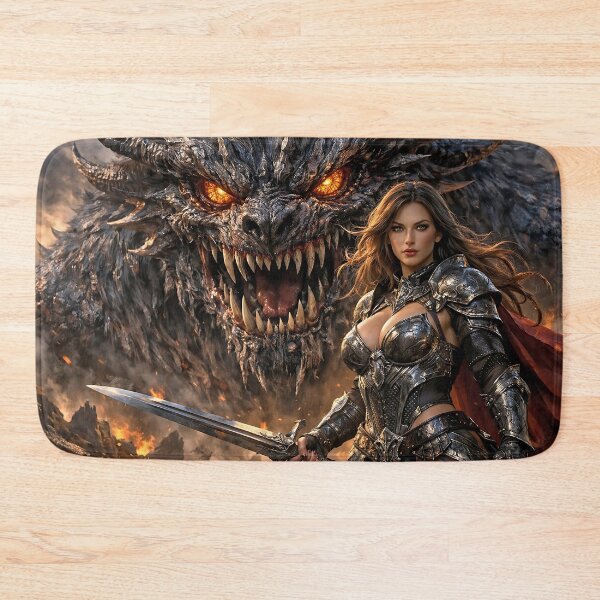 Item preview, Dragon Queen and Infernal Beast – Dark Fantasy Warrior Oil Painting designed and sold by thor81pl.