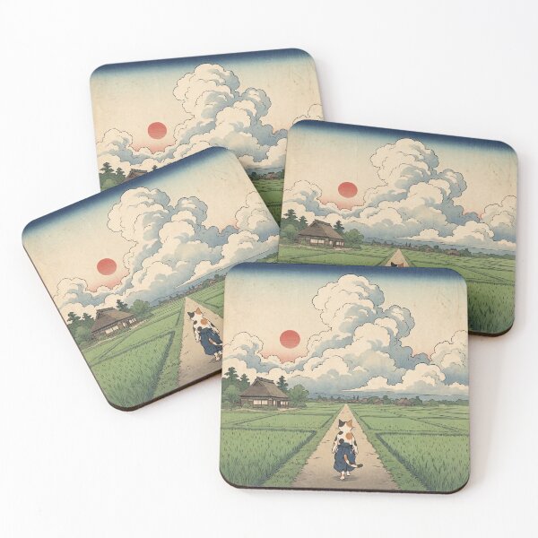 Item preview, Cat Walking a Summer Road Through Rice Fields — Neko no Natsumichiyuki no Zu | Japanese Ukiyo-e Cat Art designed and sold by Ukiyo Neko Hyakkei - Cats of the Floating World-.