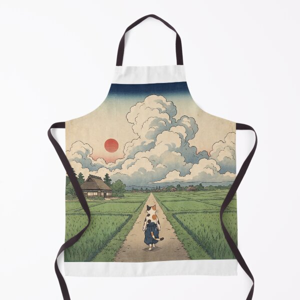 Item preview, Cat Walking a Summer Road Through Rice Fields — Neko no Natsumichiyuki no Zu | Japanese Ukiyo-e Cat Art designed and sold by Ukiyo Neko Hyakkei - Cats of the Floating World-.