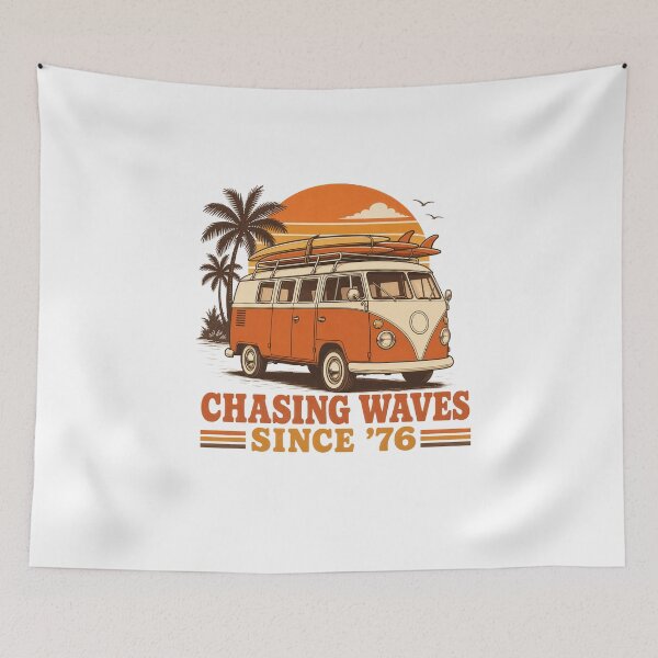 Item preview, Chasing Waves Since 76 Retro Surf Van Illustration Tee Sticker Vintage Surfer Gift designed and sold by sharifex.