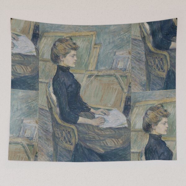 Item preview, Young Girl in the Studio Hélène Vary by Henri de Toulouse-Lautrec | Elegant Belle Époque Studio Portrait Art Print designed and sold by artofuniverse.