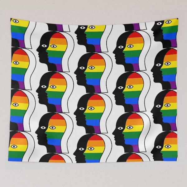 Item preview, Overlapping Faces Vintage Rainbow Pride Flag - Silhouette Art designed and sold by Cannaxes Studio.
