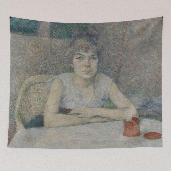 Item preview, Young Woman at a Table by Henri de Toulouse-Lautrec | Elegant Post-Impressionist Portrait Fine Art Print designed and sold by artofuniverse.