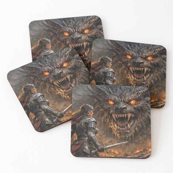 Item preview, Knight Against the Infernal Beast – Dark Fantasy Battle Oil Painting designed and sold by thor81pl.
