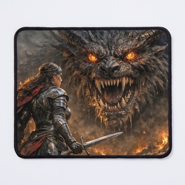 Item preview, Knight Against the Infernal Beast – Dark Fantasy Battle Oil Painting designed and sold by thor81pl.