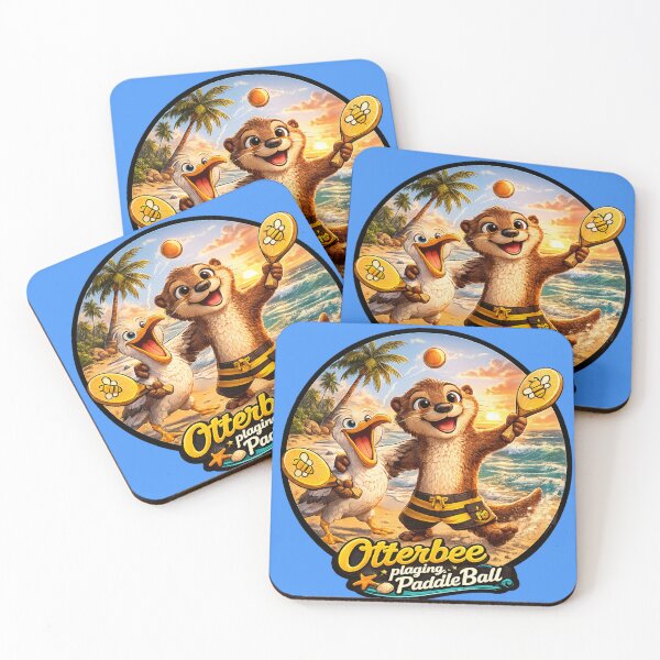 Item preview, "Otterbee playing Paddle ball" is the cute otter character depicted with friends playing paddle ball at the beach. designed and sold by shorethings.