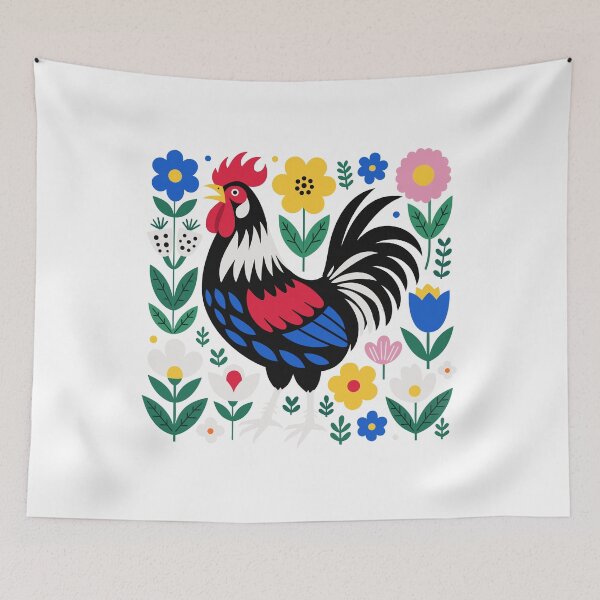 Item preview, Scandi Folk Art Rooster Chicken Farmer Design designed and sold by AntiqueImages.