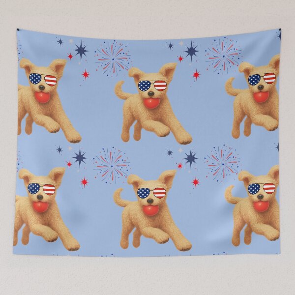 Item preview, Patriotic Pup - Daisy Doodle with flag sunglasses  designed and sold by Doodles Down South.