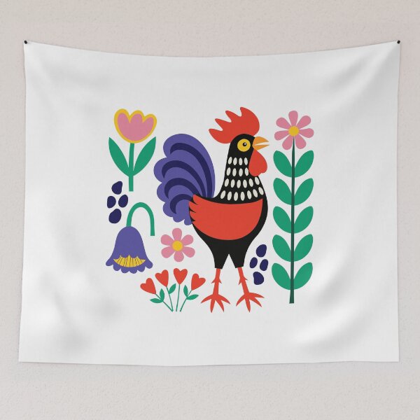 Item preview, Scandinavian Folk Art Rooster Backyard Chickens designed and sold by AntiqueImages.