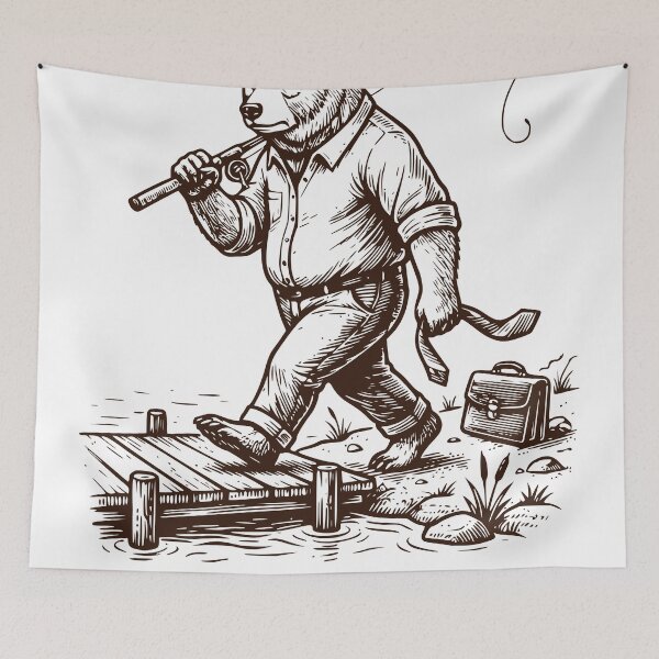 Item preview, Clocked Out Bear Fishing Sticker, Funny Fisherman Decal designed and sold by TeeVerse27.