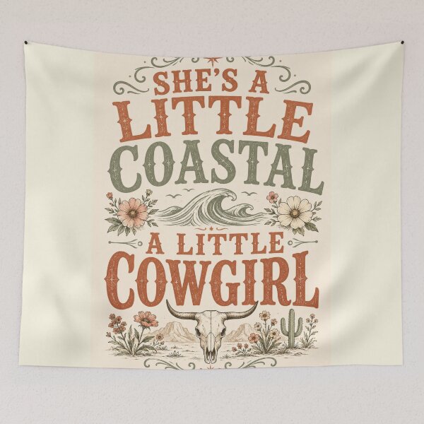 Item preview, She's A Little Coastal A Little Cowgirl – Bold Distressed Typography Art | Coastal Cowgirl Shirt Gift designed and sold by irfanshikh.