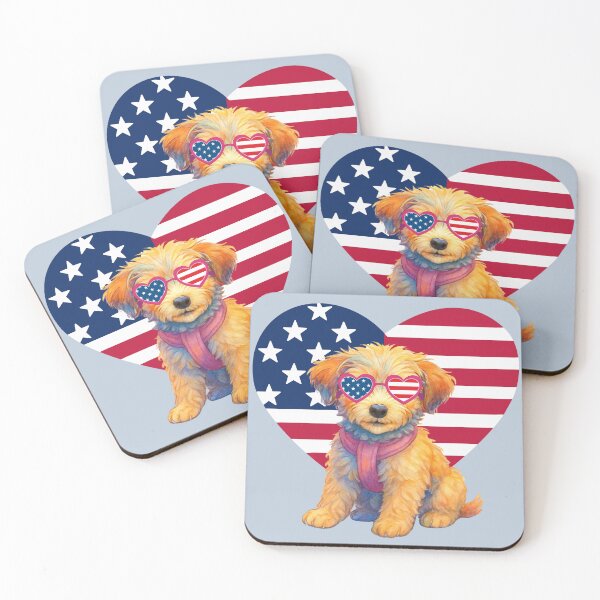 Item preview, Patriotic Pup - JoJo Doodle with flag sunglasses & heart designed and sold by Doodles Down South.