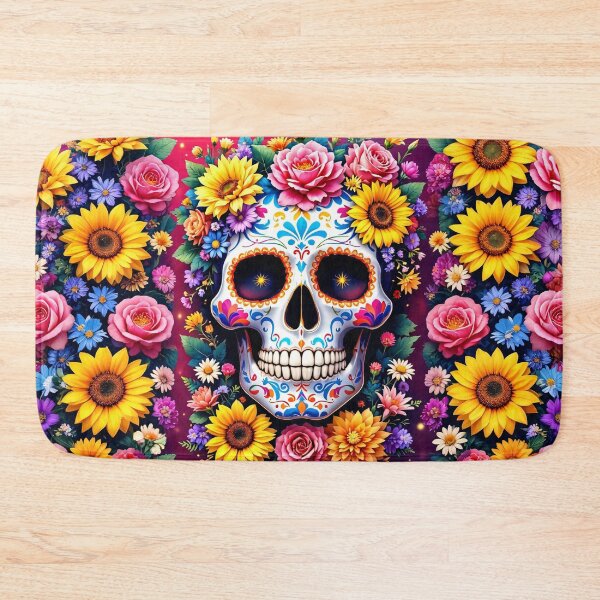Item preview, Blooming Sugar Skull with colorful flower wreath designed and sold by WonderPiks.