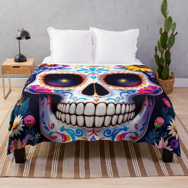 Item preview, Blooming Sugar Skull with colorful flower wreath designed and sold by WonderPiks.